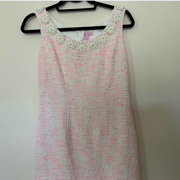 Lilly Pulitzer Pearl Beaded Pink Shift Tweed Dress - Picture 1 of 4
